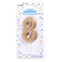 2.75" 1Pk Birthday Candle - Gold Glitter Number "8"