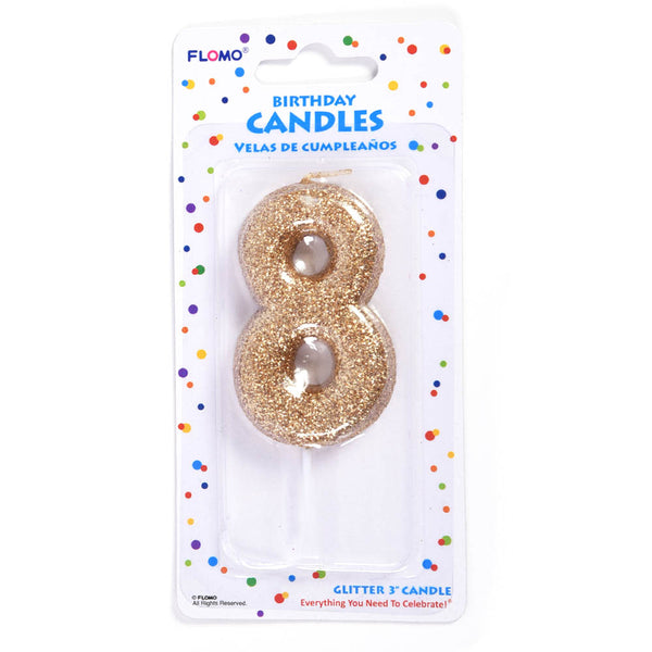 2.75" 1Pk Birthday Candle - Gold Glitter Number "8"