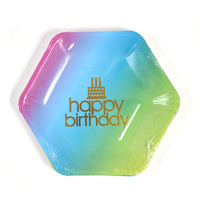 8Pk 9" Rainbow Hexagon Plate With Hot Stamp