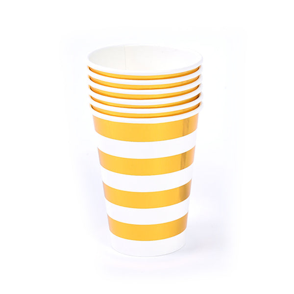 6Ct 12Oz Paper Cup Gold Stripe With Hot Stamp