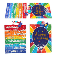 2Pk Super Birthday Typograpy-Balloon Glitter Gift Bags, 2 Designs