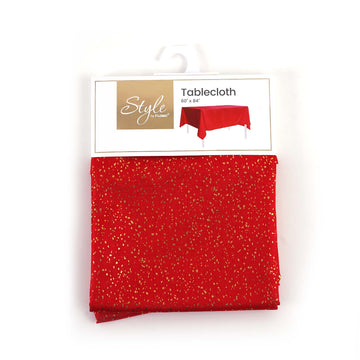 Red With Gold Metallic Speckles Fabric Tablecloth 60" X 84"