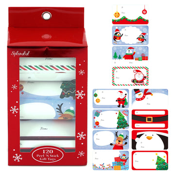 120Ct Christmas Whimsy Characters Gift Tags With Hot Stamping