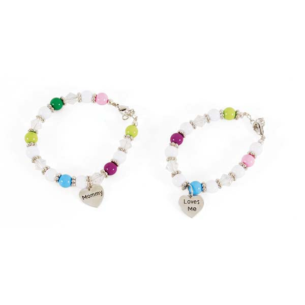 Mom & Daughter Bracelet With 1.5" Chain Extender, Set Of 2, Pink Chiffon Bag