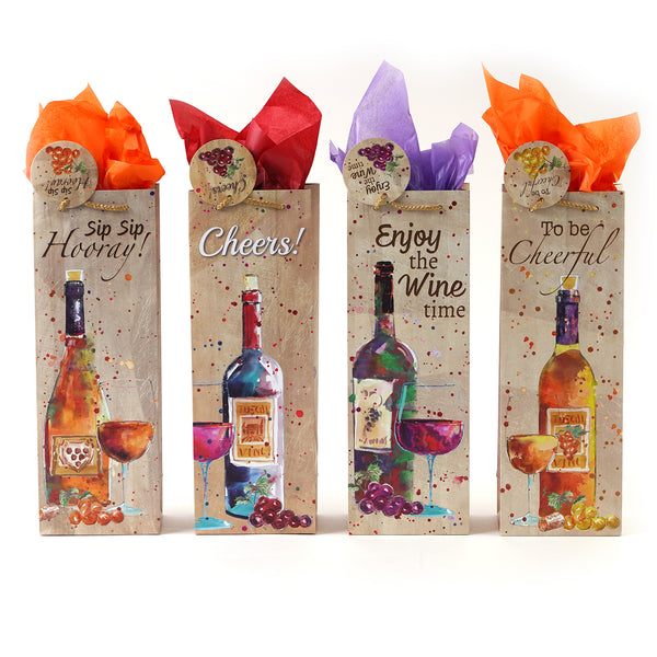 Bottle Bubbly Wine Printed Bag, 4 Designs