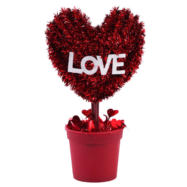 8"H Valentine Tinsel Heart With Glitter Love In Pot