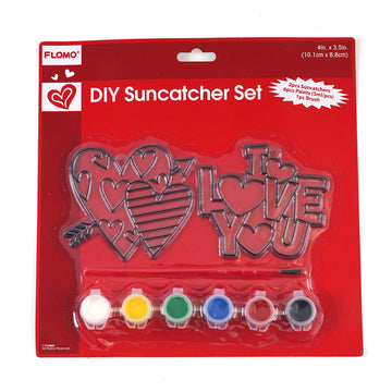 Valentine'S Day Diy Set, 2 Sun Catchers 4X3.1" With 6 Paints And 1 Brush