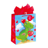 Large Dino-Robot Valentine Matte Gift Bag, 4 Designs