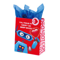 Large Dino-Robot Valentine Matte Gift Bag, 4 Designs