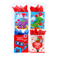 Large Dino-Robot Valentine Matte Gift Bag, 4 Designs