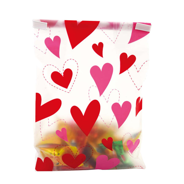 8Ct Valentine Frosted Bakery Bags With Attached Plastic Tie 11" X 5", 2 Assortments