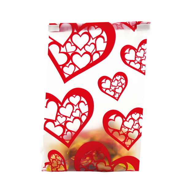 8Ct Valentine Frosted Bakery Bags With Attached Plastic Tie 11" X 5", 2 Assortments