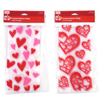 8Ct Valentine Frosted Bakery Bags With Attached Plastic Tie 11" X 5", 2 Assortments