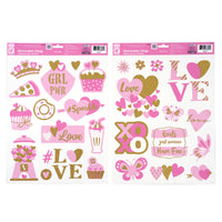 Valentine-Simply Sweet Removable Clings With Glitter 16.5" X 11.75", 2 Assortments