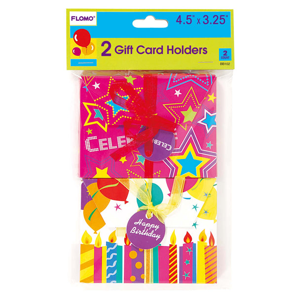 4.5"X3.25"X0.5" 2Pk Birthday Gift Card Holders, 3 Assortments