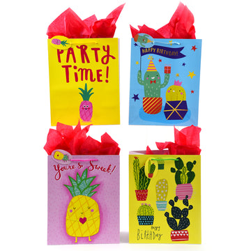 Birthday-Medium Pineapple Cactus Party Print Bag, 4 Designs