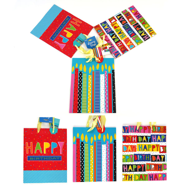 3Pk Large Birthday Boxes Print Bag, 4 Designs
