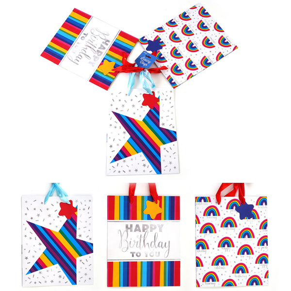 3Pk Large Rainbow Brights Printed Bag, 4 Designs