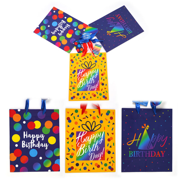 3Pk Large Dotty Birthday Printed Bag, 4 Designs