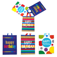 3Pk Large Dots & Stripes Birthday Printed Bag, 4 Designs