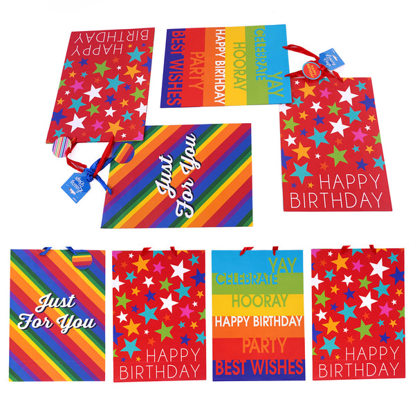 2Pk Extra Large Stripes & Stars Birthday Printed Bag, 4 Designs