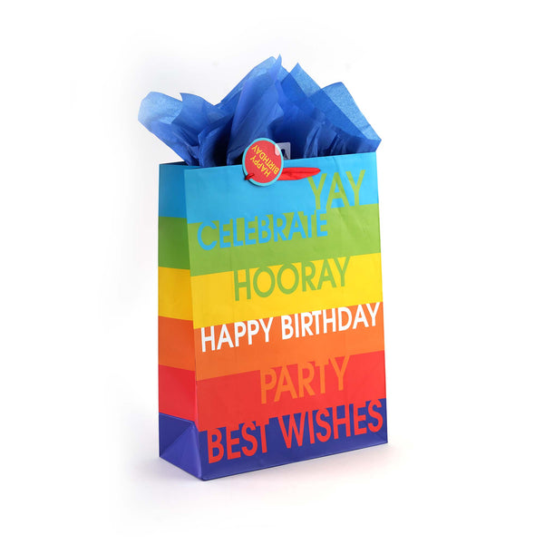 2Pk Extra Large Stripes & Stars Birthday Printed Bag, 4 Designs