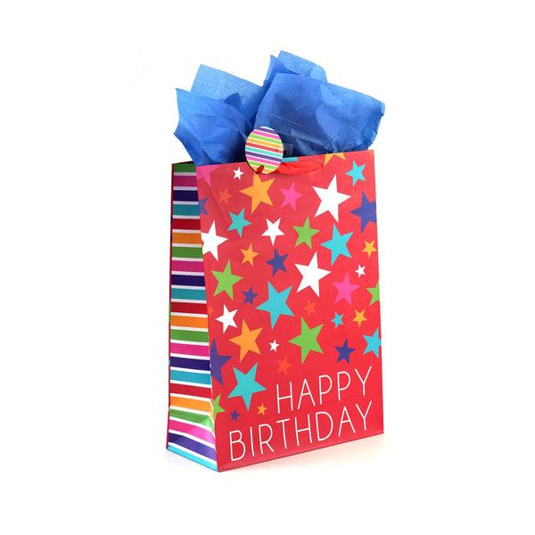2Pk Extra Large Stripes & Stars Birthday Printed Bag, 4 Designs