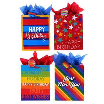 Medium Stripes & Stars Birthday Printed Bag, 4 Designs