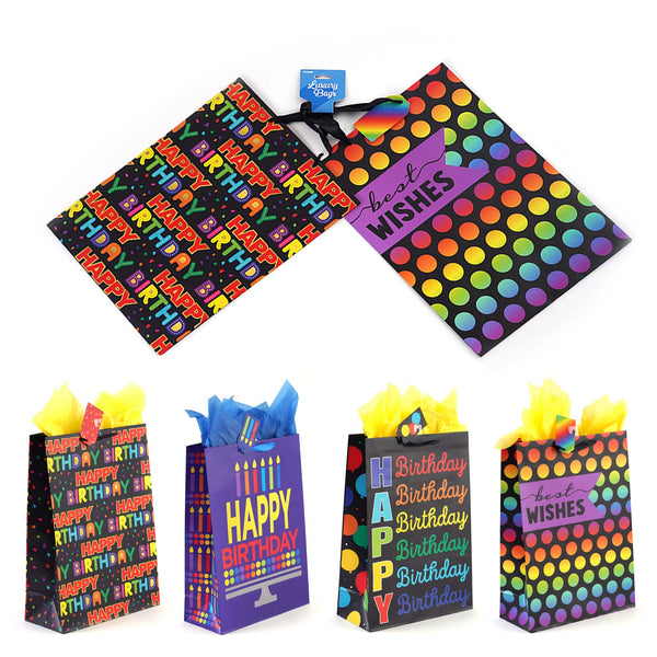2Pk Extra Large Birthday Typography Dots Printed Bag, 4 Designs