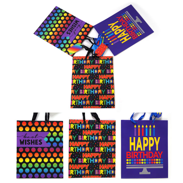 3Pk Large Birthday Typography Dots Printed Bag, 4 Designs