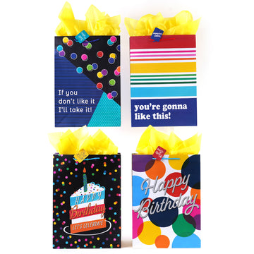 Extra Large Birthday Dotty Party Printed Gift Bag, 4 Designs