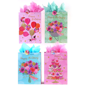 Extra Large Birthday Floral Love Printed Gift Bag, 4 Designs