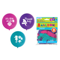 8Ct 12" Printed Mermaid Party Balloons, 3 Colors