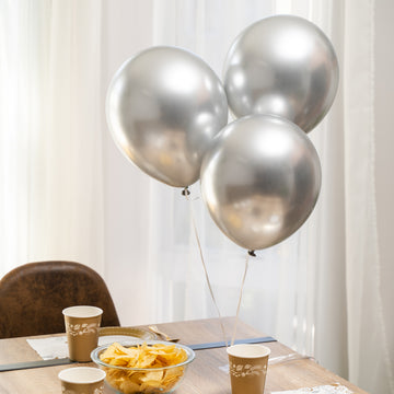 8Pk 12" Birthday Metallic Shine Balloons, Silver