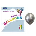 8Pk 12" Birthday Metallic Shine Balloons, Silver