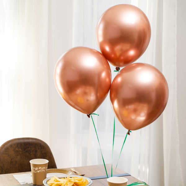 8Pk 12" Birthday Metallic Shine Balloons, Rose Gold