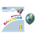8Pk 12" Birthday Metallic Shine Balloons, Teal
