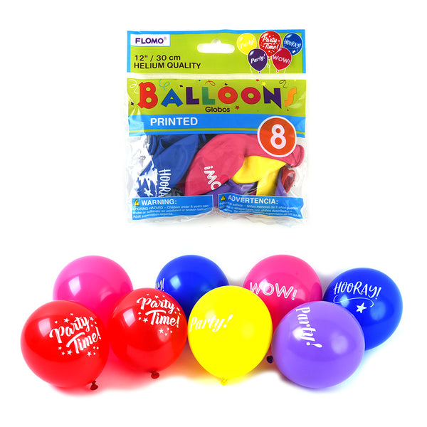 8Pk 12" Typography Party Balloons