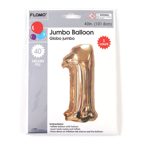 40" 1Pk Gold Metallic Mylar Numerical Balloon "1"