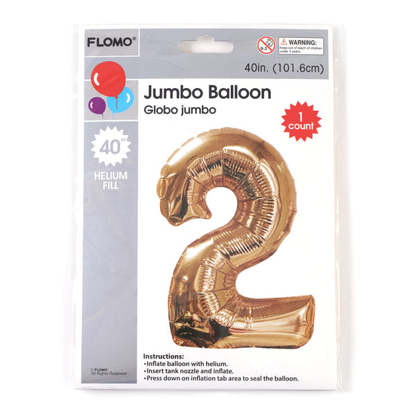 40" 1Pk Gold Metallic Mylar Numerical Balloon "2"