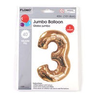 40" 1Pk Gold Metallic Mylar Numerical Balloon "3"