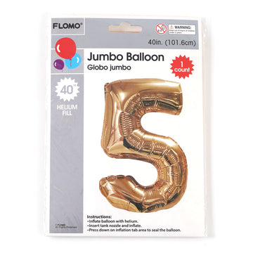 40" 1Pk Gold Metallic Mylar Numerical Balloon "5"