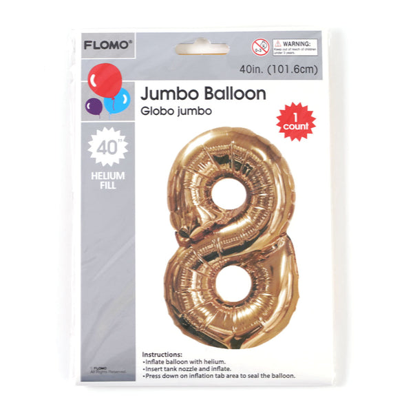 40" 1Pk Gold Metallic Mylar Numerical Balloon "8"