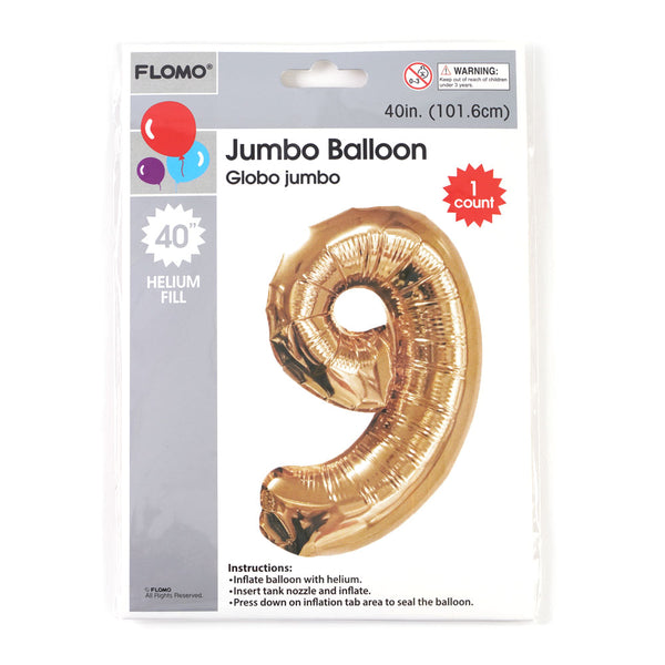 40" 1Pk Gold Metallic Mylar Numerical Balloon "9"