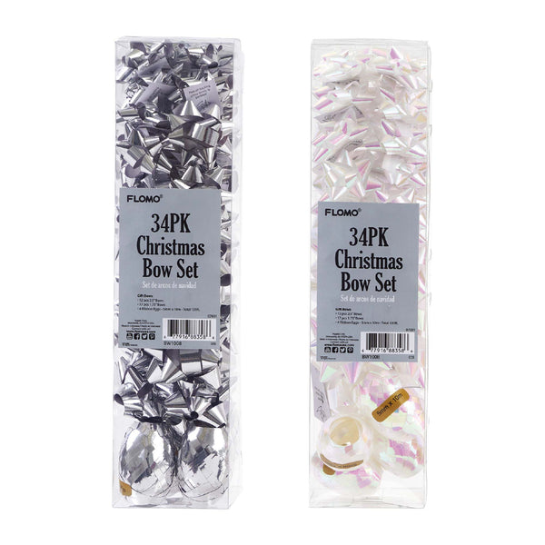 36Ct Christmas Mini Bow With Hot Stamping And Self Adhesive Gift Tags, 2  Assortments