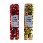 34Pk Christmas Bow Set, 4 Color Assortment Red/Silver/Gold/White Iridescent