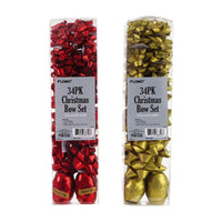 34Pk Christmas Bow Set, 4 Color Assortment Red/Silver/Gold/White Iridescent