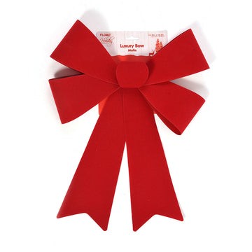 Christmas-(3.25"W) 11.5"W x 18.5"L 5-LOOP RED VELVET BOW WITH PLASTIC BACKING (12/72)