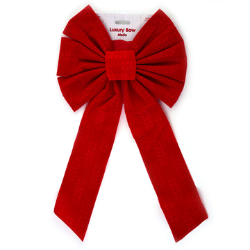 10"W X 22"L 7-Loop Red Velvet Tone-On-Tone Bow