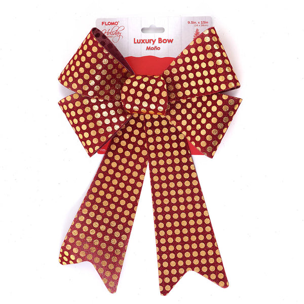 9.5" X 15" Med  Gold Polka Dots On Red Bow, 1 Color